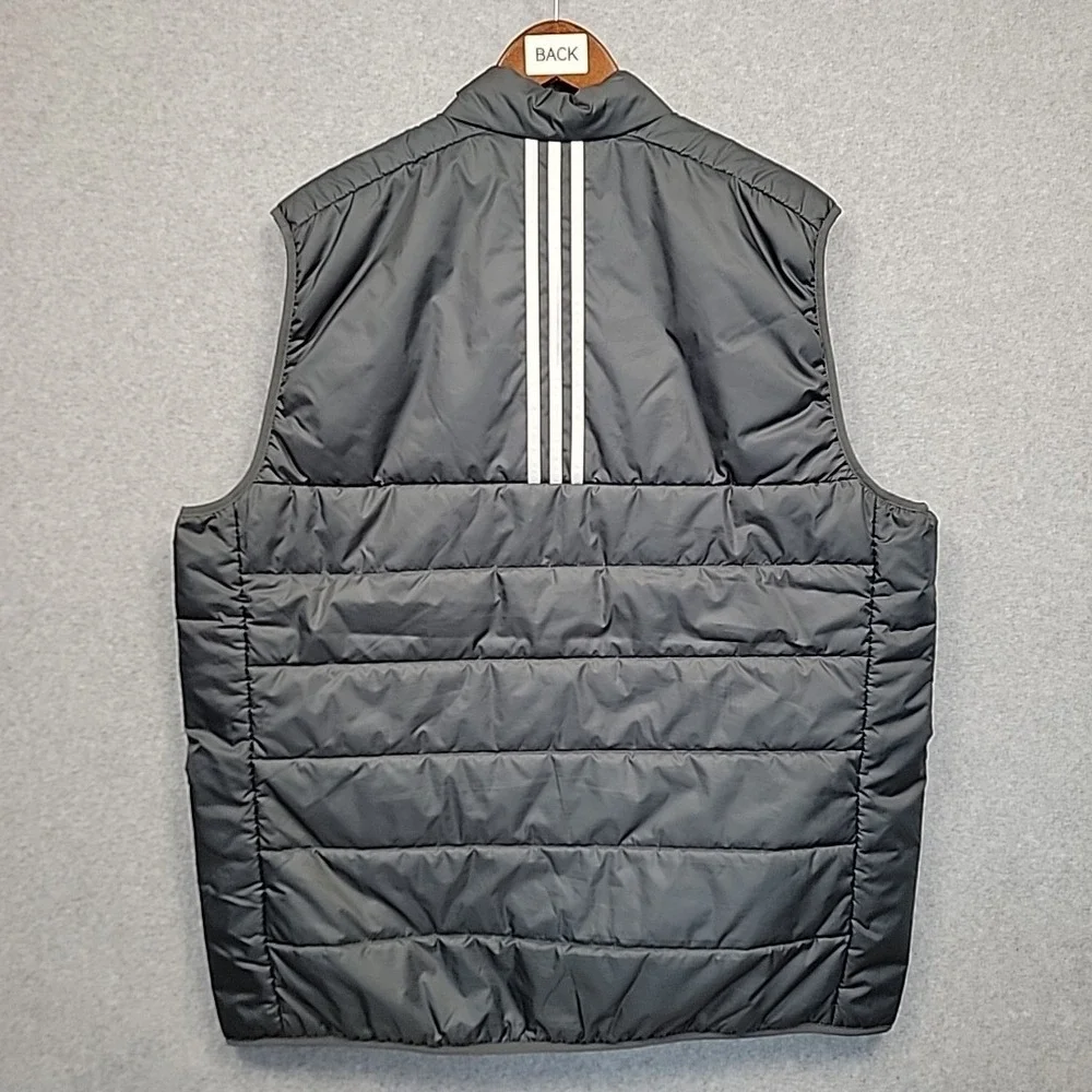 ADIDAS Puffer Vest Men's 2XL Gray Three Stripe Logo Sporty Eco Friendly Material